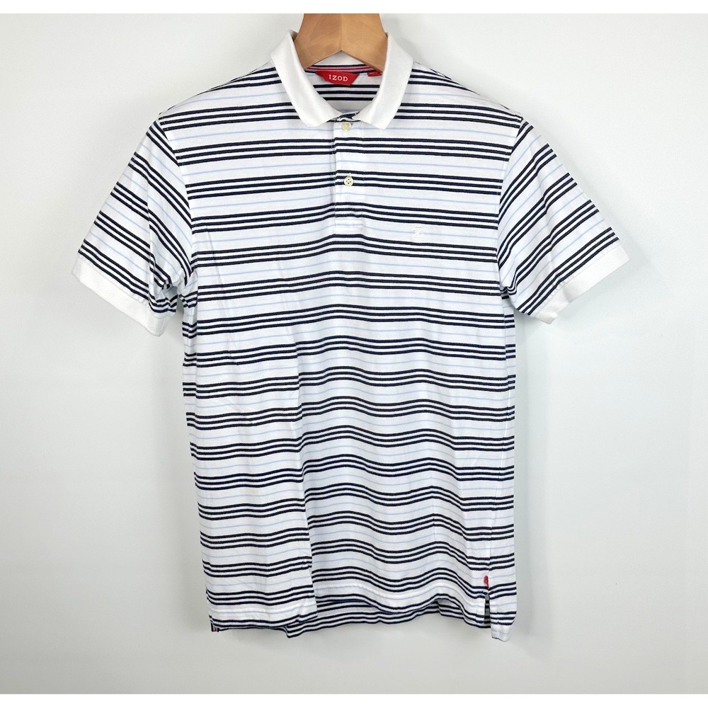 Izod Polo Shirt Men's S Blue Striped Cotton‎ Golf Short Sleeve Collared Classic